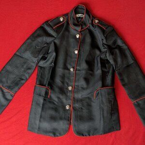 Black Military-Style Parade Jacket–Red Trim & Silvery Buttons (Sgt Pepper Vibes)